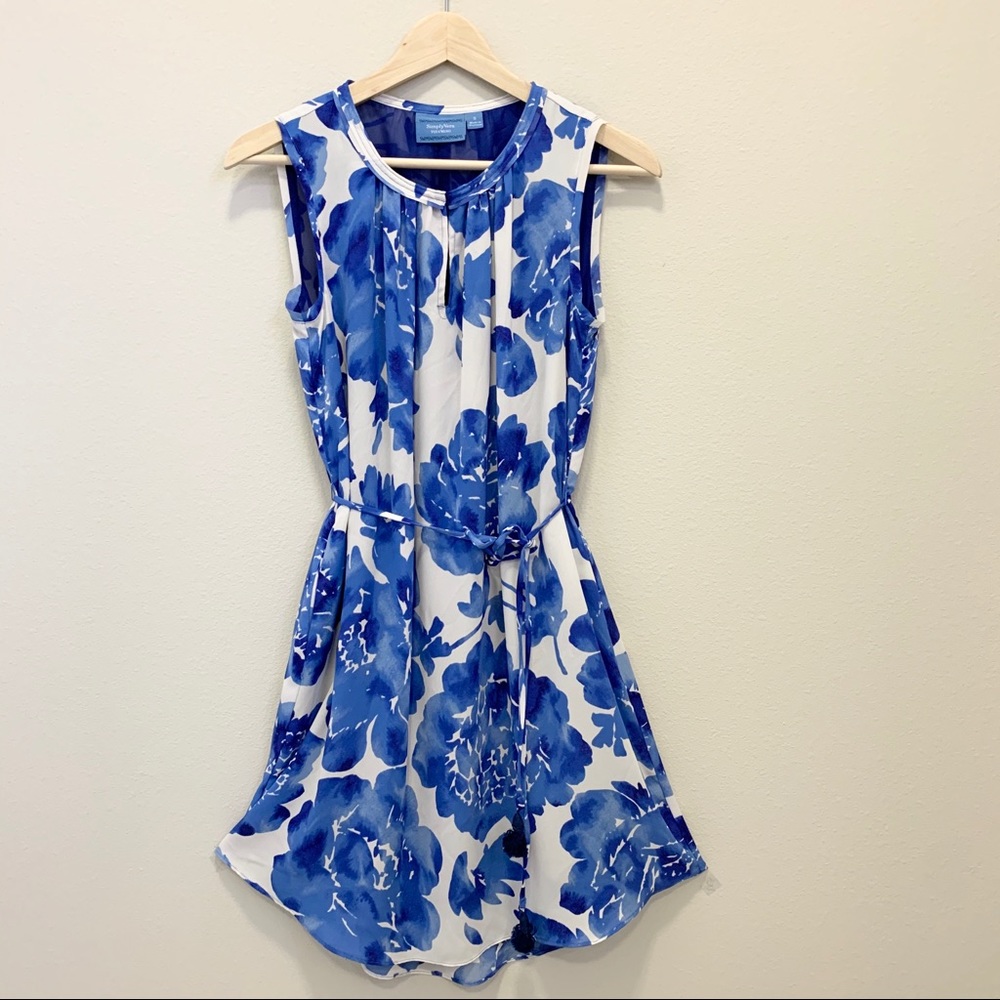 Simply Vera Vera Wang Blue White Floral Belt Dress
